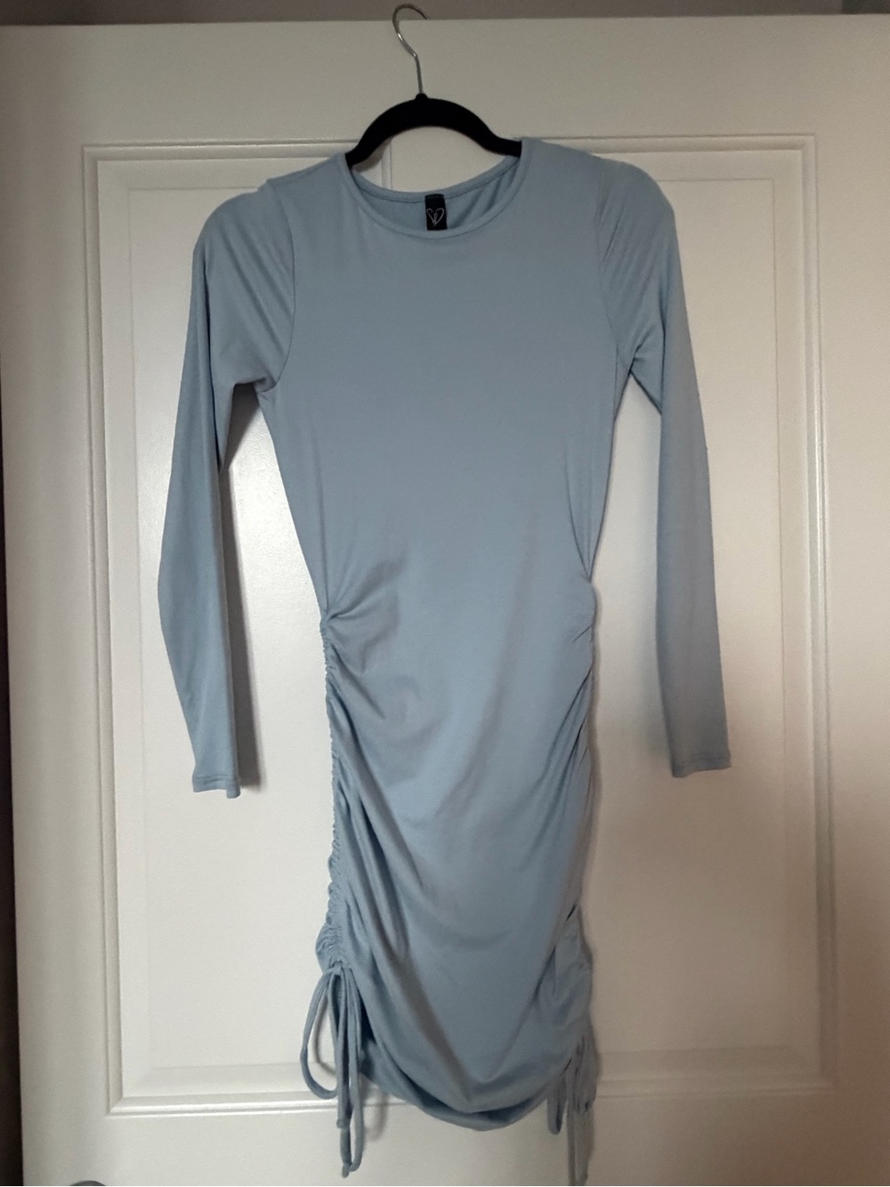 Light Blue Long Sleeve Ruched Midi Dress
